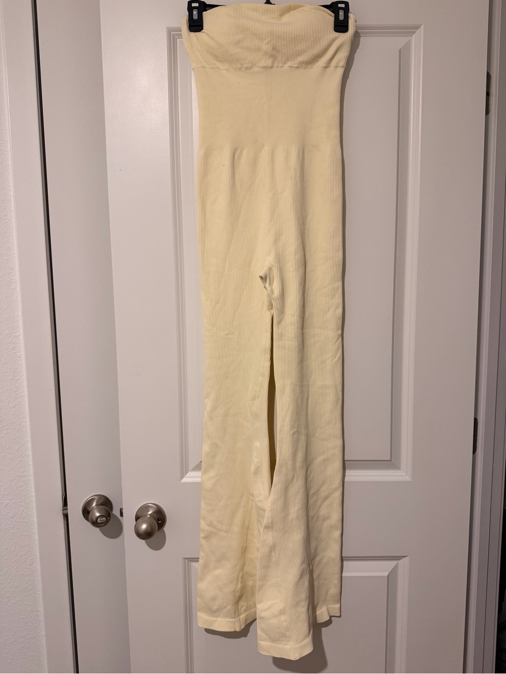High-Waist Wide-Leg Jumpsuit Pants - Pale Yellow